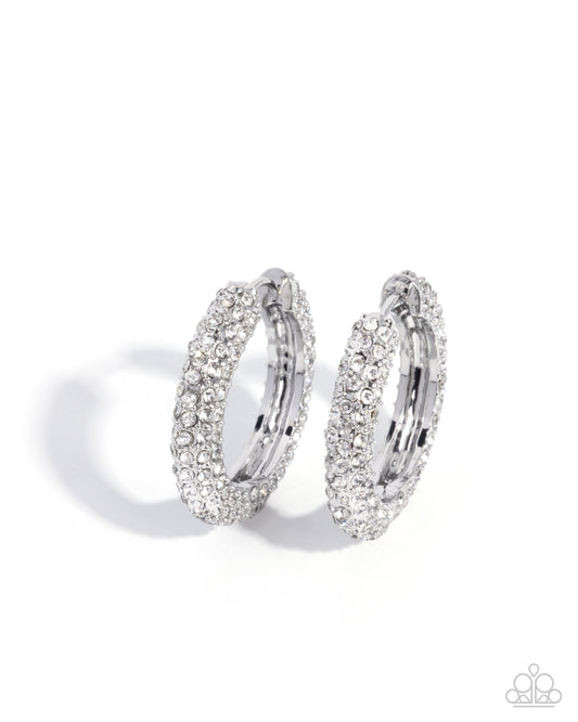 Paparazzi Commanding Chic - White Rhinestone 1 Inch Hoop E3441