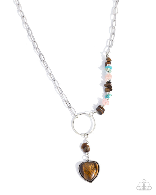 Paparazzi Swooning Sashay - Brown Tiger's Eye Stone Heart Necklace N3496