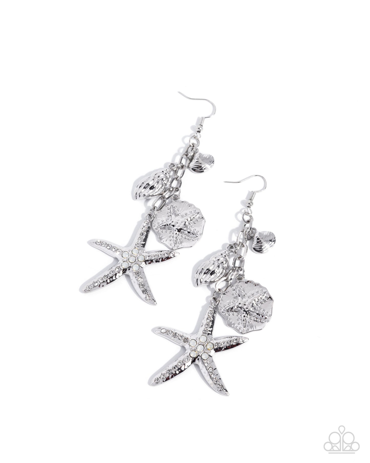 Paparazzi Coastal Community - White & Opalescent Rhinestone Silver Starfish Earring E2684