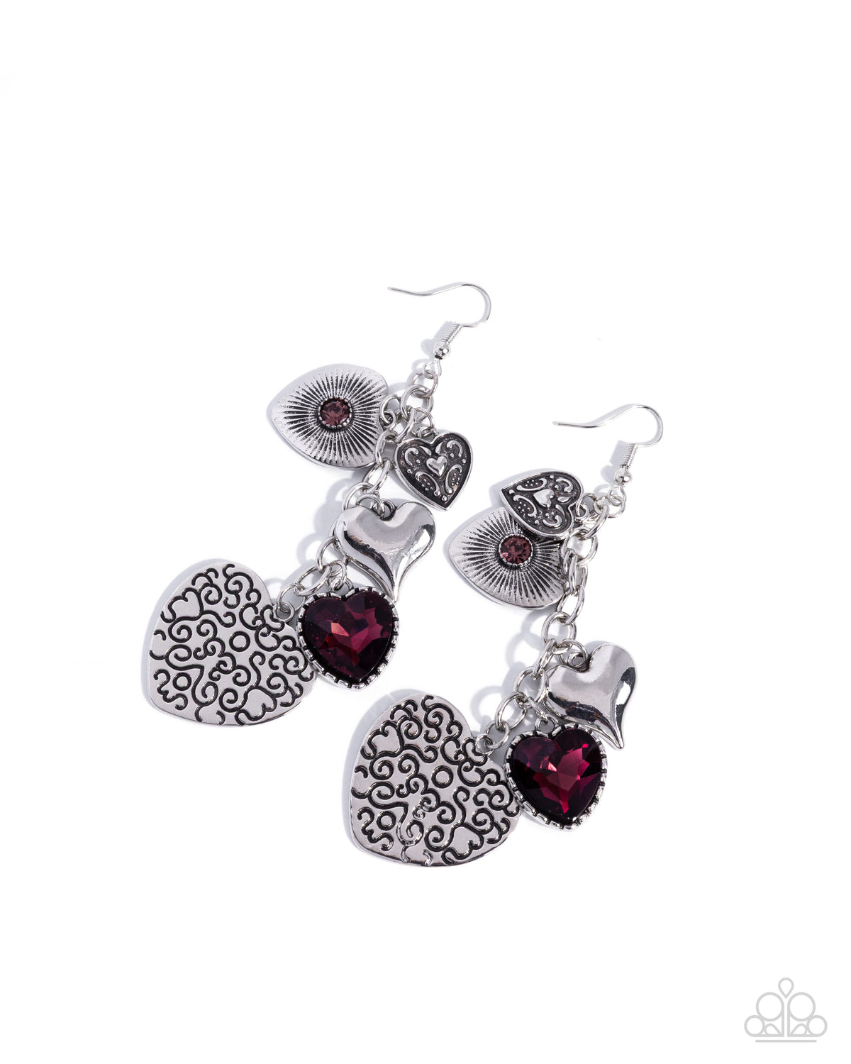 Paparazzi Courting Favor - Purple Amethyst Gem, Silver Heart Charm Earring E3449