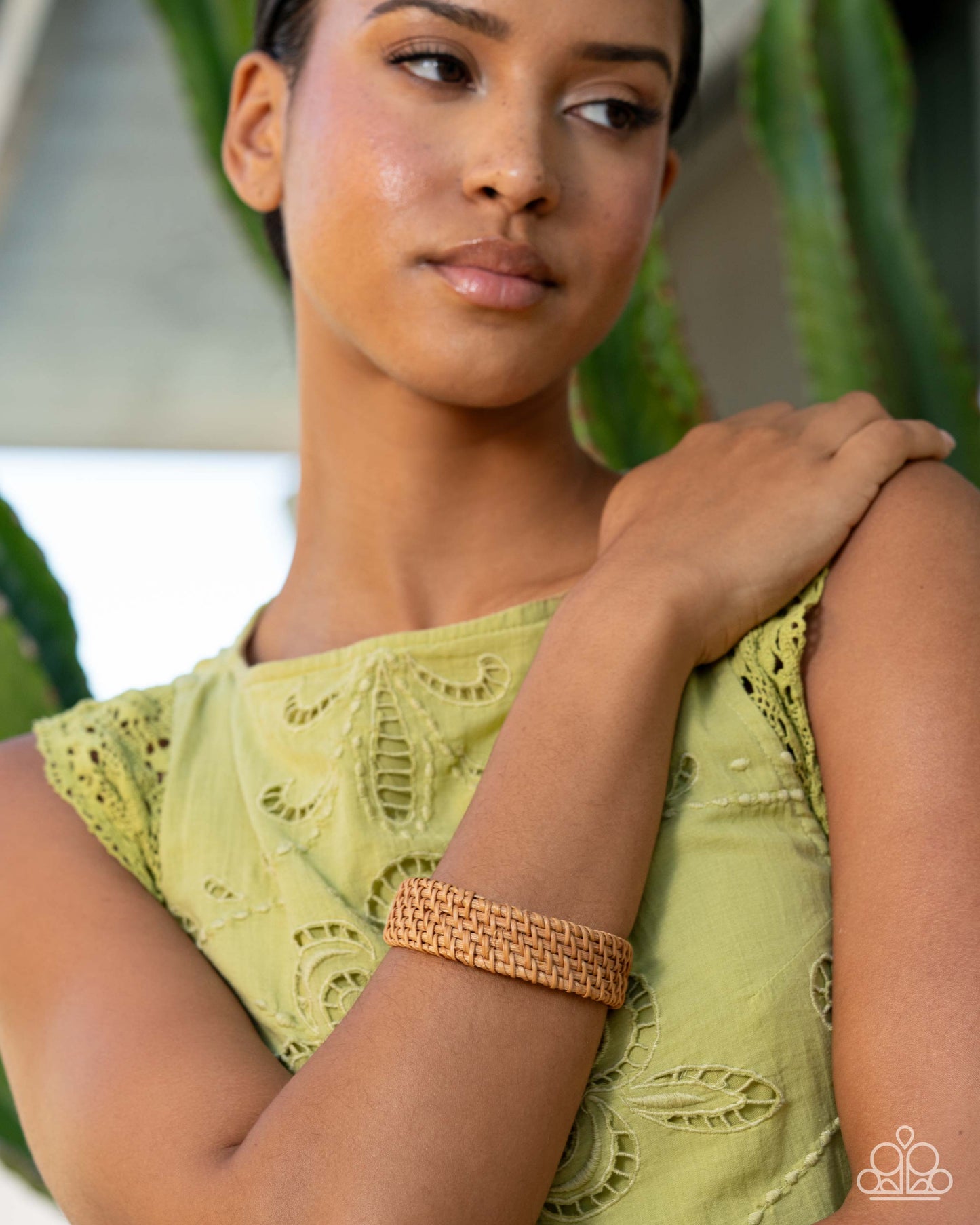 Paparazzi Woven Worth - Brown Handwoven Natural Light Brown Rattan Bangle Bracelet Empower Me Pink 2026 Exclusive B2632
