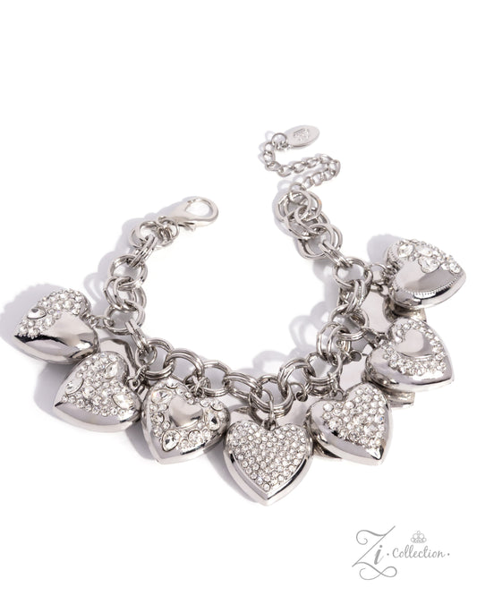 Paparazzi Sweetheart Sanctuary - White Rhinestone Silver Heart Zi Collection Bracelet 2026