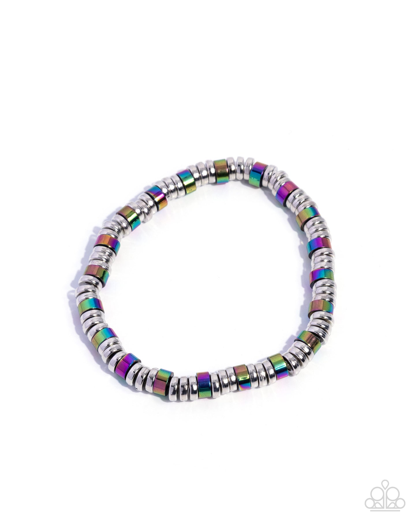 Paparazzi Surprising Color - Multicolored Oil Spill & Silver Disc Urban Stretch Bracelet