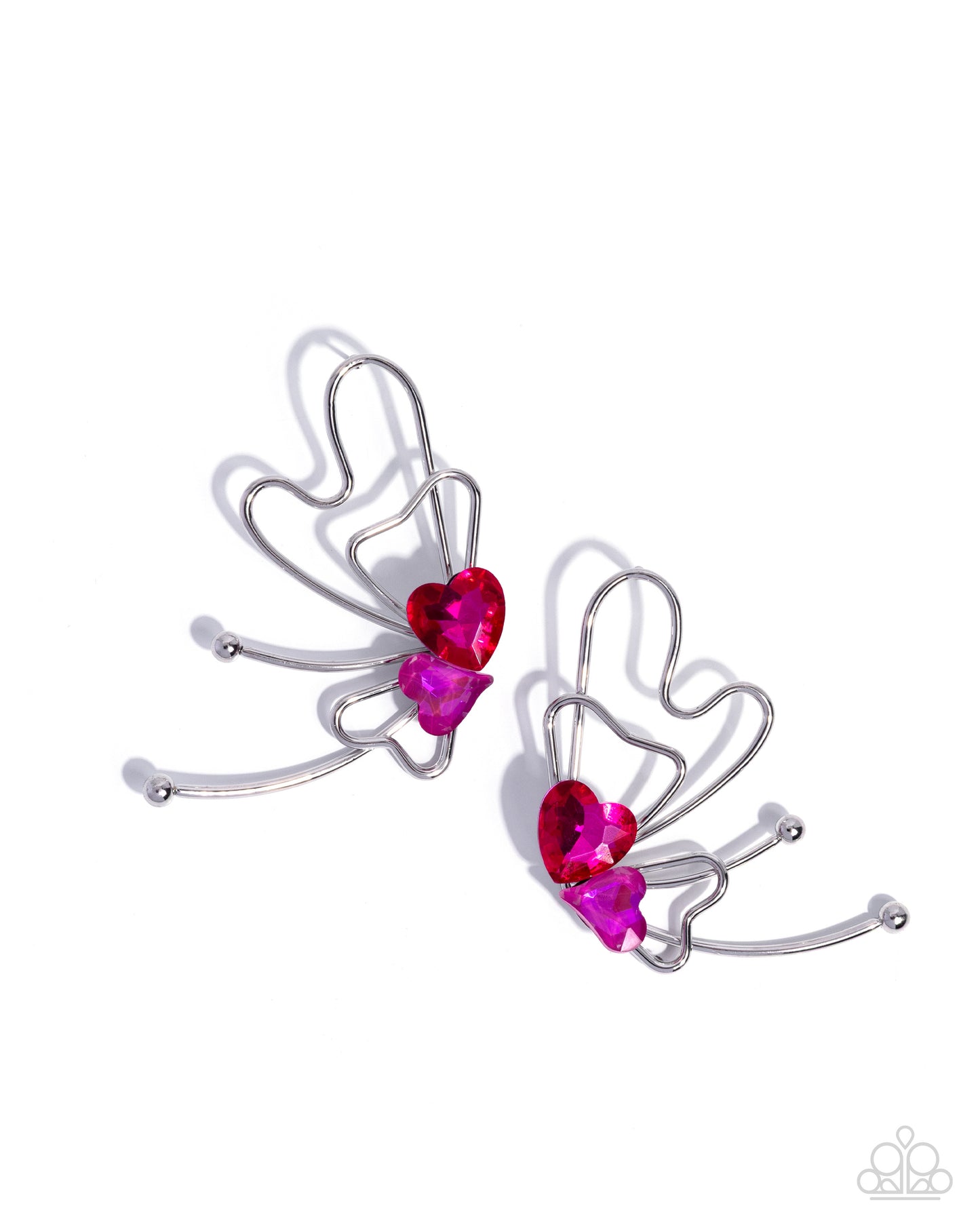 Paparazzi Aerial Artistry - Pink Heart Gem Silver Butterfly Earring