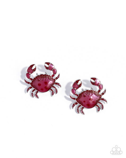 Paparazzi Crab Chic - Red Painted Silver Crab Beach Style Post Earring