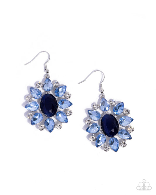 Paparazzi Impressive Array - Blue & Dark Blue Gem Floral Earring