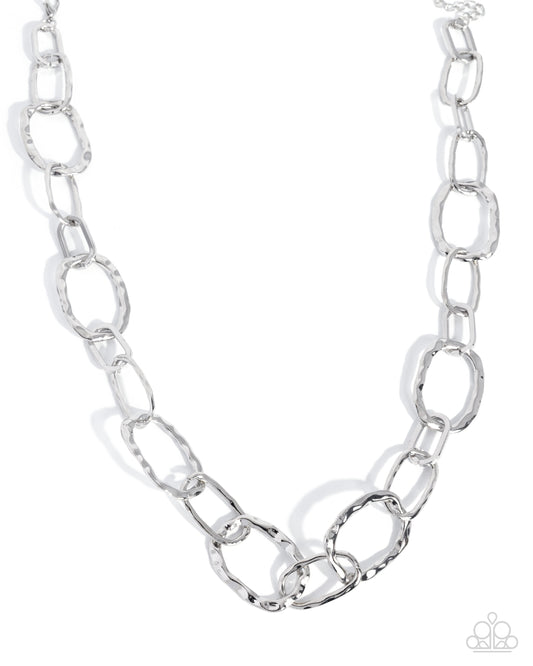 Paparazzi Hardware Hero - Silver Hammered Abstract Ring Necklace N4070