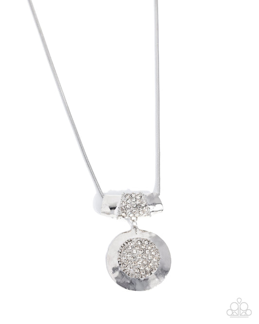 Paparazzi Beautiful Breath - White Rhinestone Silver Oversized Pendant Necklace N4009