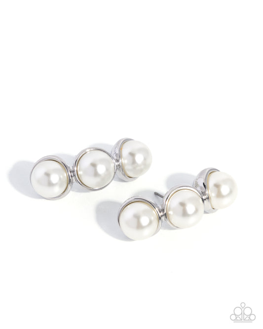 Paparazzi Classy Cinderella - White Half Pearl Silver Post Earring E3504