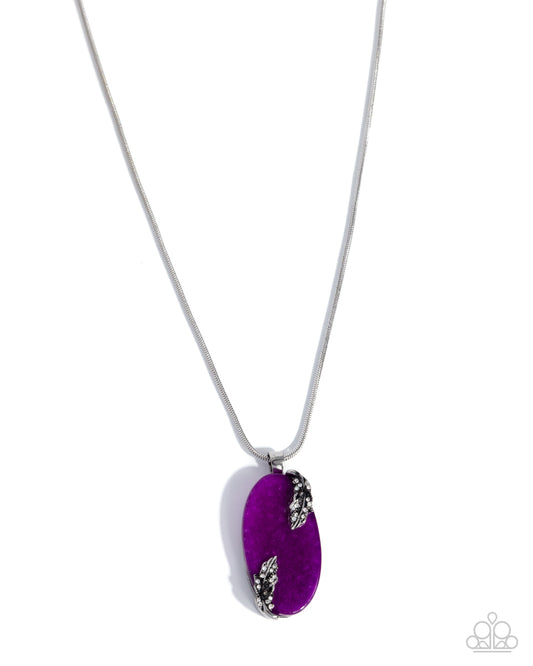Paparazzi Rustic Roulette - Purple Amethyst Stone Silver Leaves Necklace
