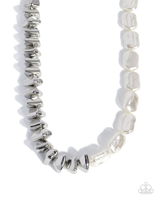 Paparazzi Picturesque Polish - White Baroque Pearl & Silver Bead Necklace