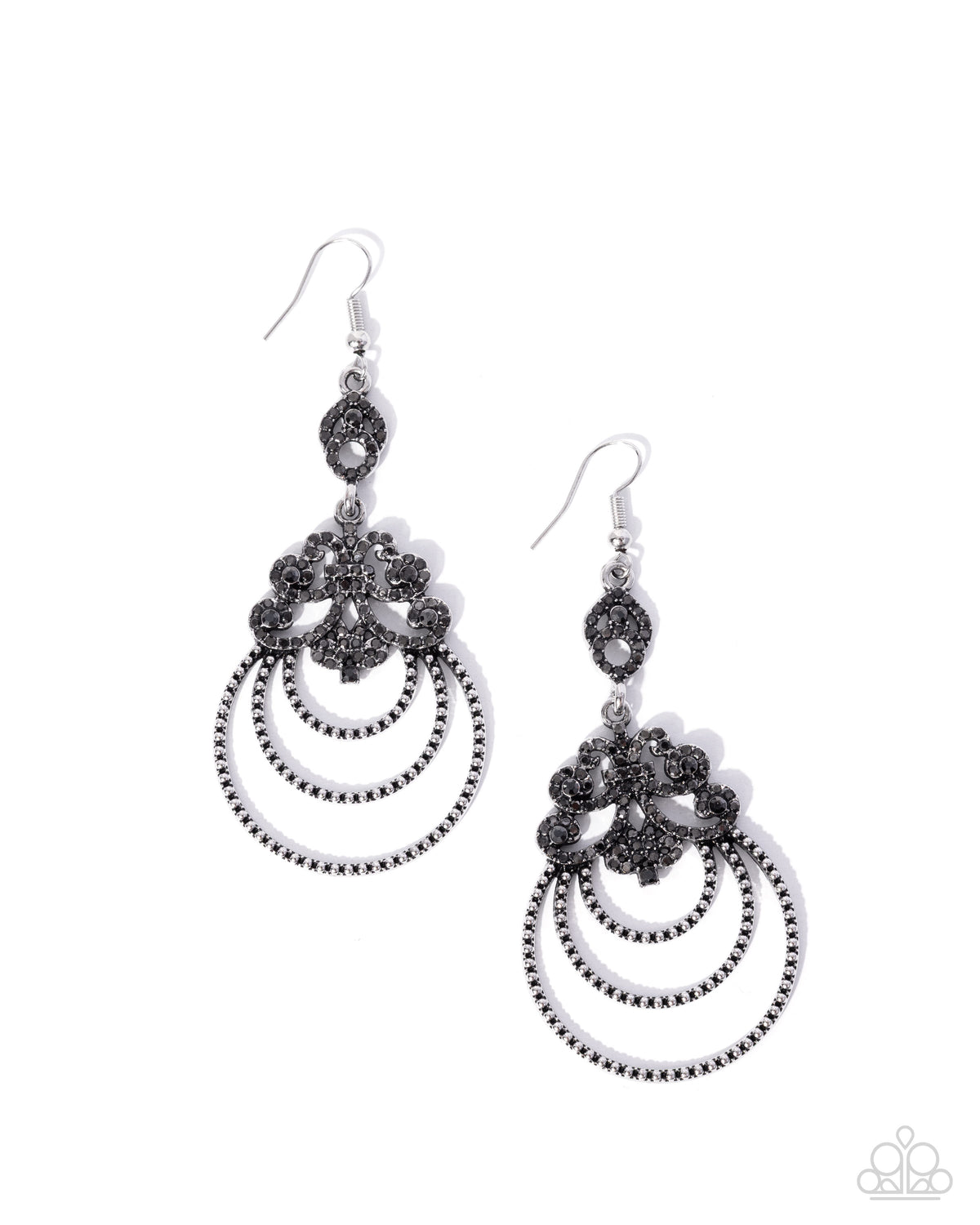 Paparazzi Bold Ballroom - Silver Rings, Hematite Rhinestone Earring E3455