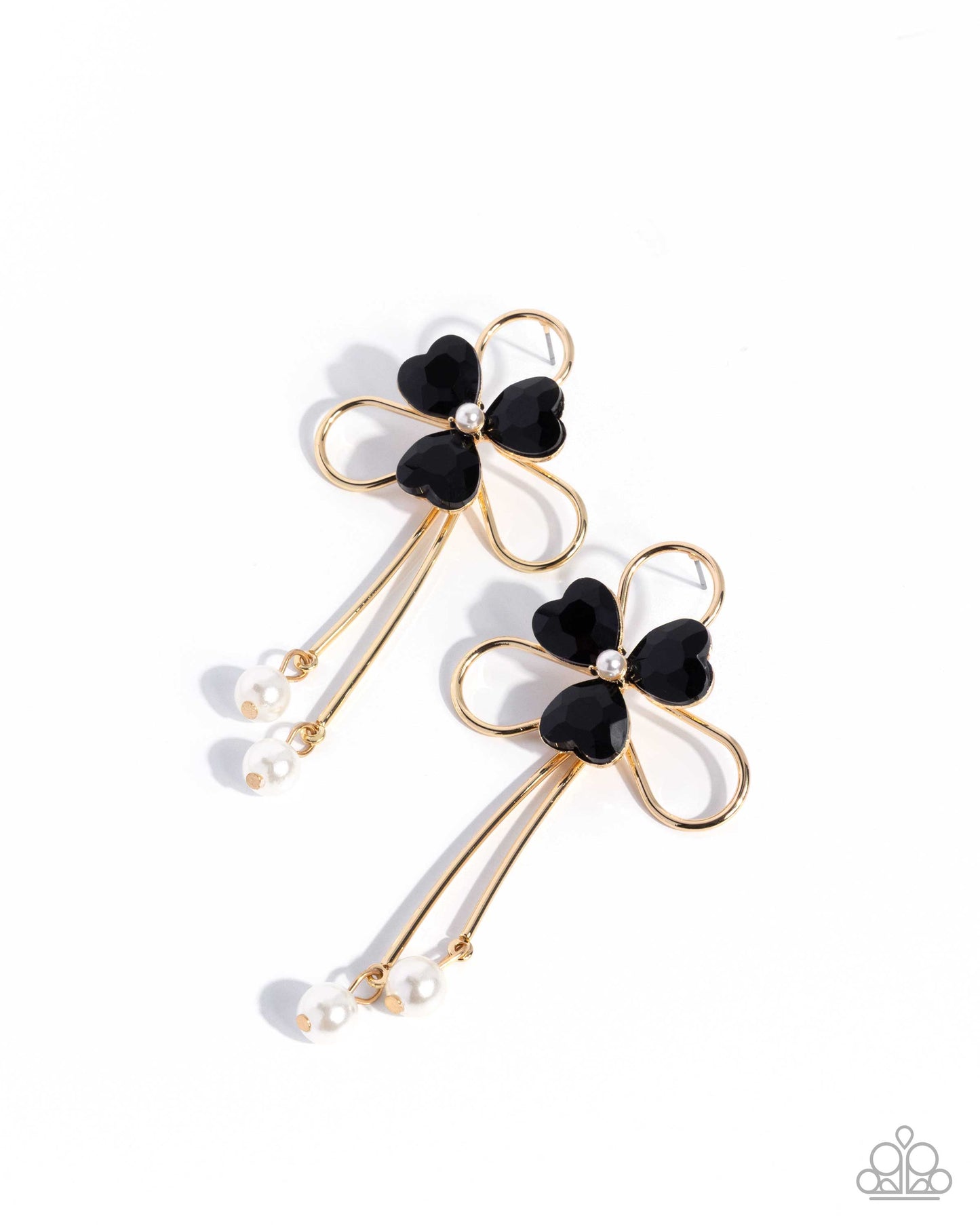 Paparazzi Chic Cadenza - Black Heart Gem Gold Earring E2806