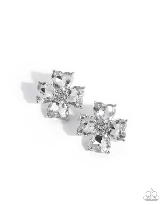 Paparazzi Shimmery Scale - White Heart Gem & White Rhinestone Post Earring