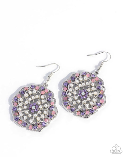 Paparazzi Glowing Grace - Purple, Baby Pink, White Pearl Earring E3521