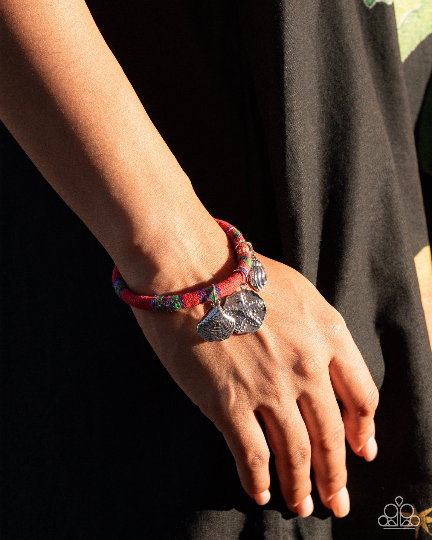 Paparazzi Coastal Condition - Red Fabric Silver Seashell Charm Bracelet Empower Me Pink 2026 B2634
