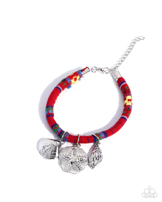 Paparazzi Coastal Condition - Red Fabric Silver Seashell Charm Bracelet Empower Me Pink 2026 B2634