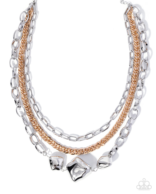 Paparazzi Mega Musings - Silver & Gold Layered Chain Necklace