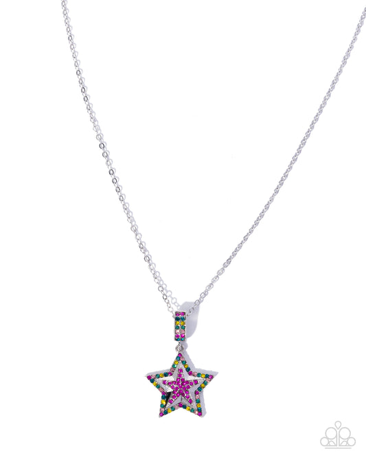 Paparazzi Surreal Star - Pink Fuchsia, Multicolored Rhinestone Star Pendant Necklace