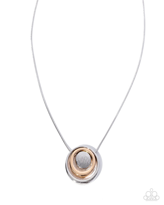 Paparazzi Concentric Candidate - Silver & Gold Ring Multi Metal Necklace N2228