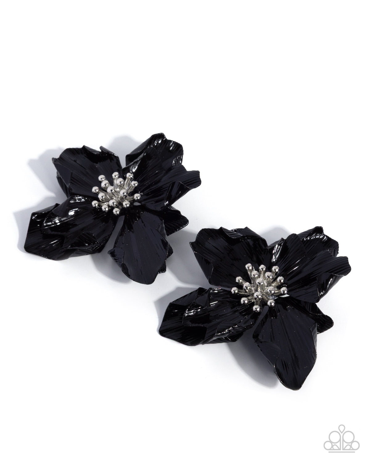 Paparazzi Buoyant Blooms - Black Crimped Flower Post Earring E3482