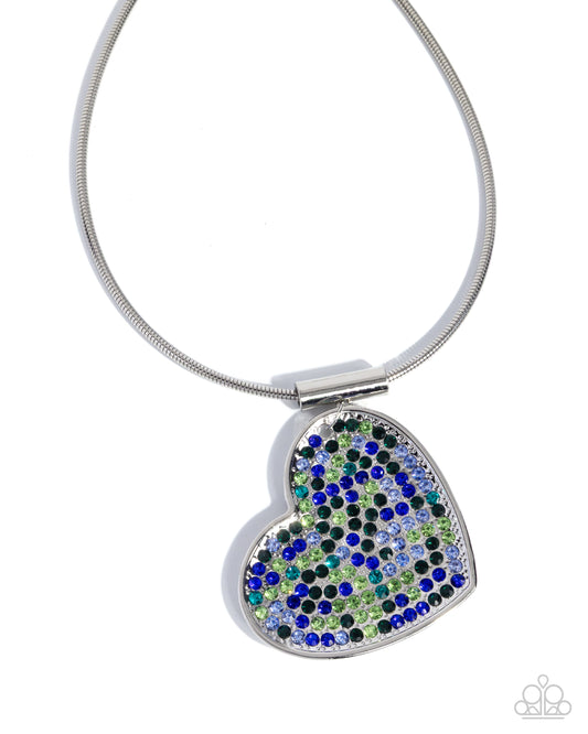 Paparazzi Radiant Restraint - Green, Light Sapphire, Emerald, Yellow Rhinestone Silver Heart Statement Necklace