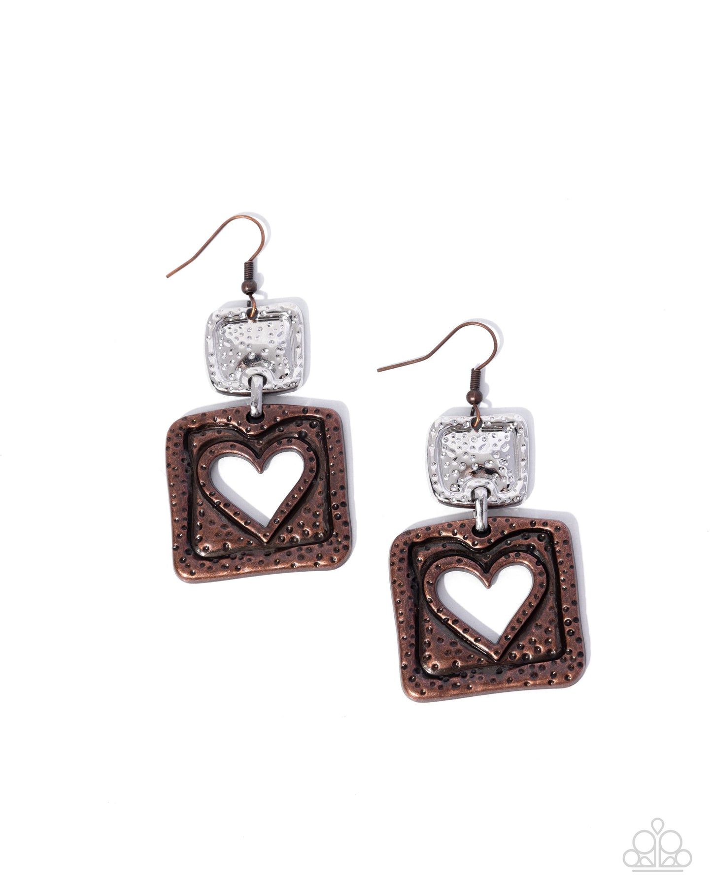 Paparazzi Rustic Reality - Copper Heart & Silver Earring E3385