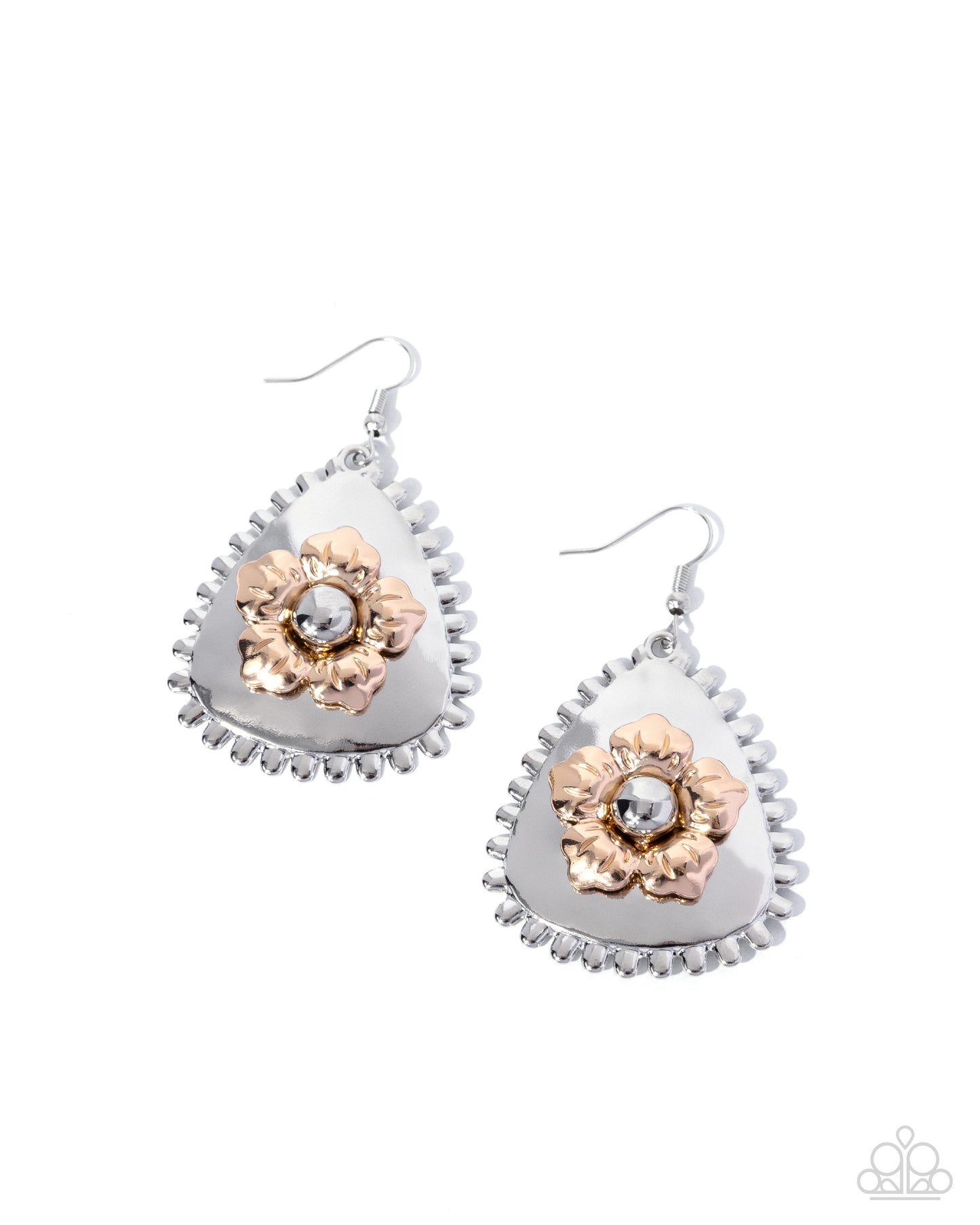 Paparazzi Studded Scope - Silver & Gold Flower Earring E3438