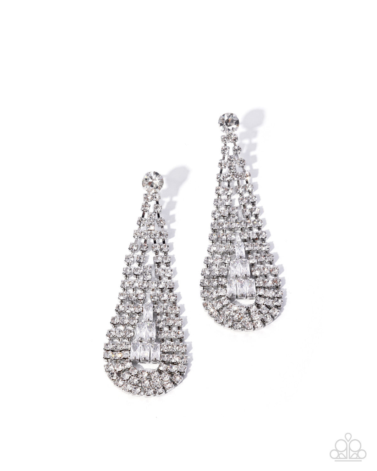 Paparazzi Sassy Sashay - White Rhinestone & Gem Teardrop Post Earring E3529
