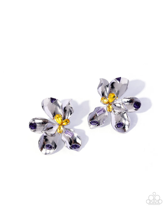 Paparazzi Positive Petals - Purple & Yellow Gem Flower Post Earring E3370