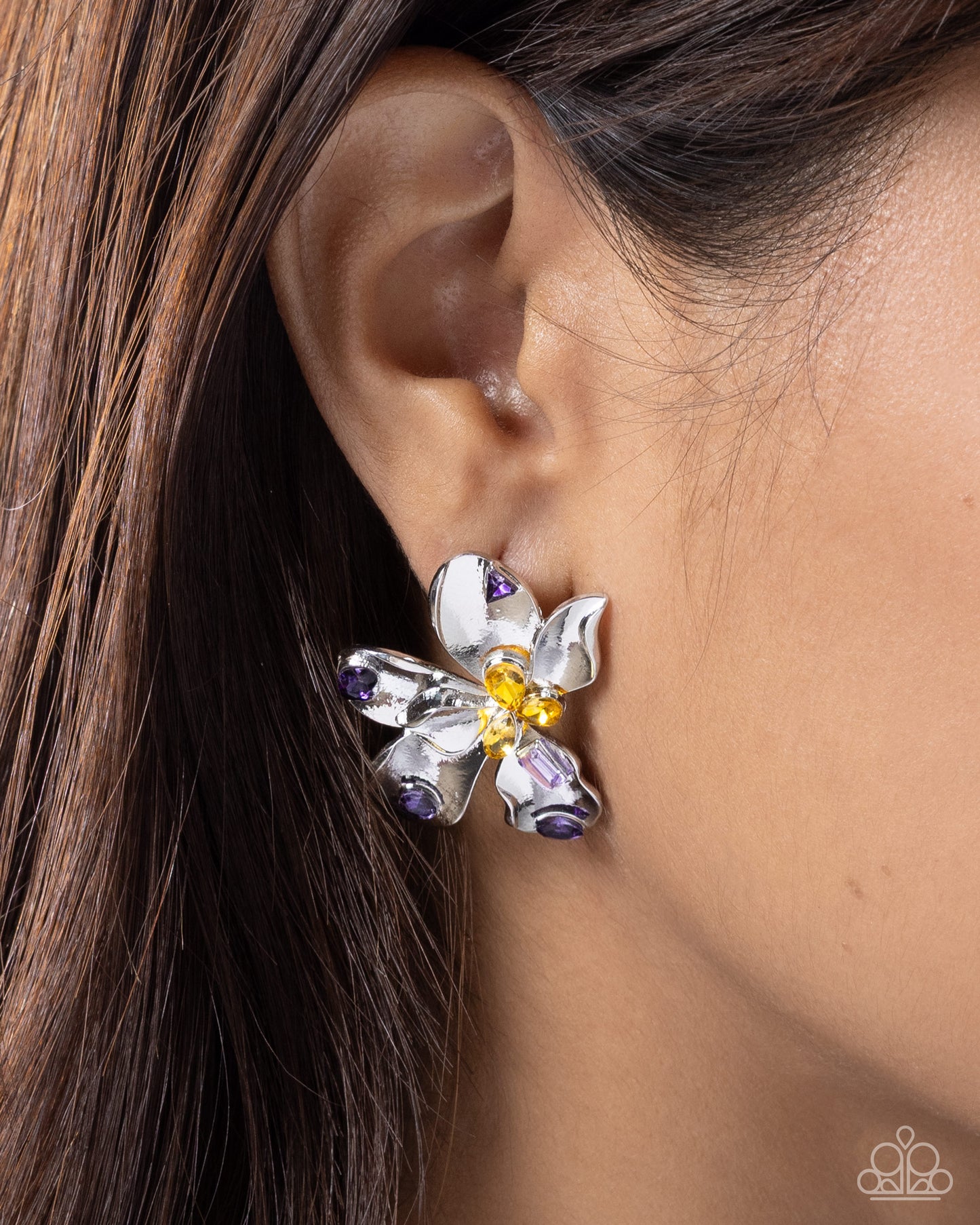 Paparazzi Positive Petals - Purple & Yellow Gem Flower Post Earring E3370