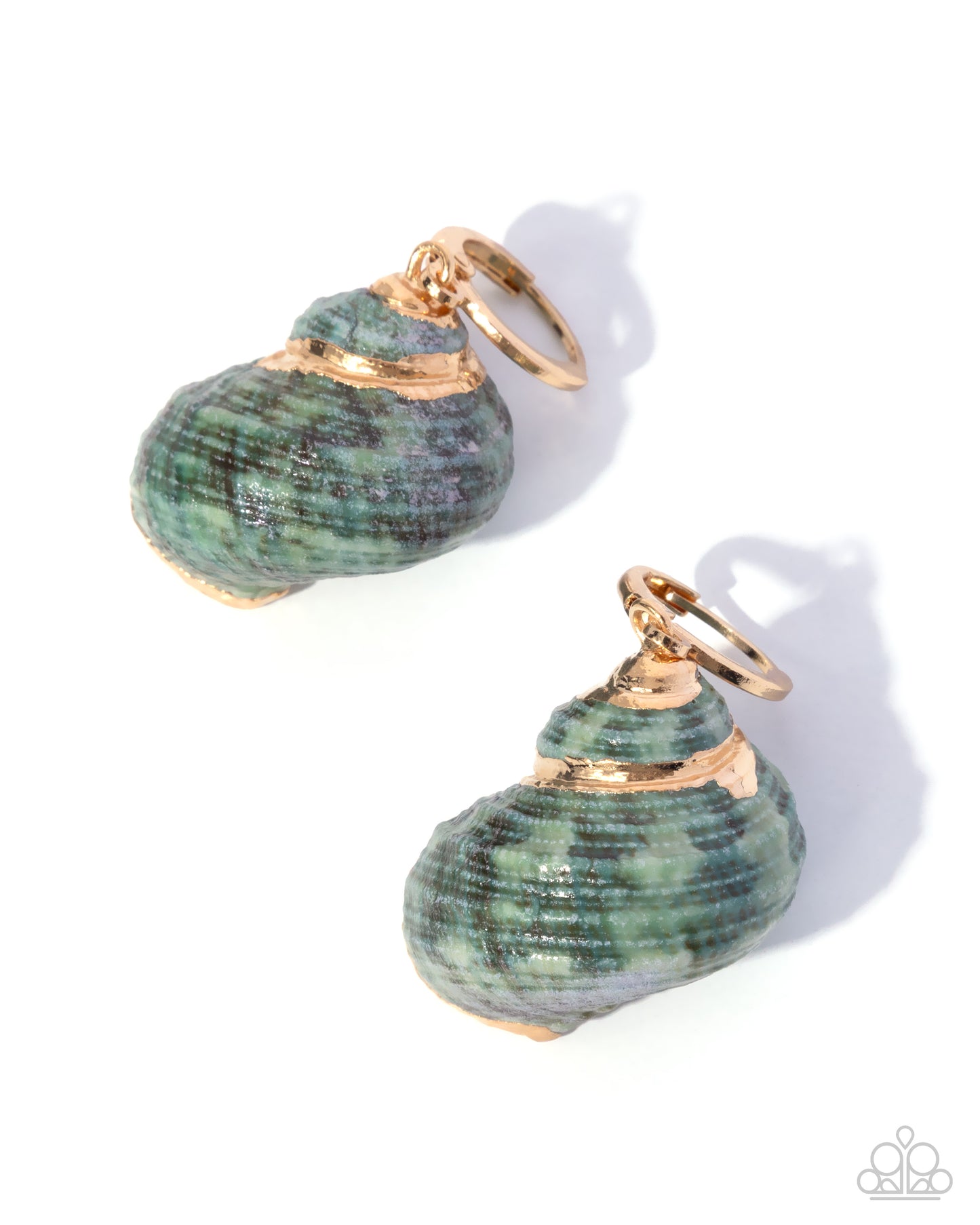 Paparazzi Seashell Spotlight - Green Swirled Seashell Gold 1/2 Inch Hoop Earring