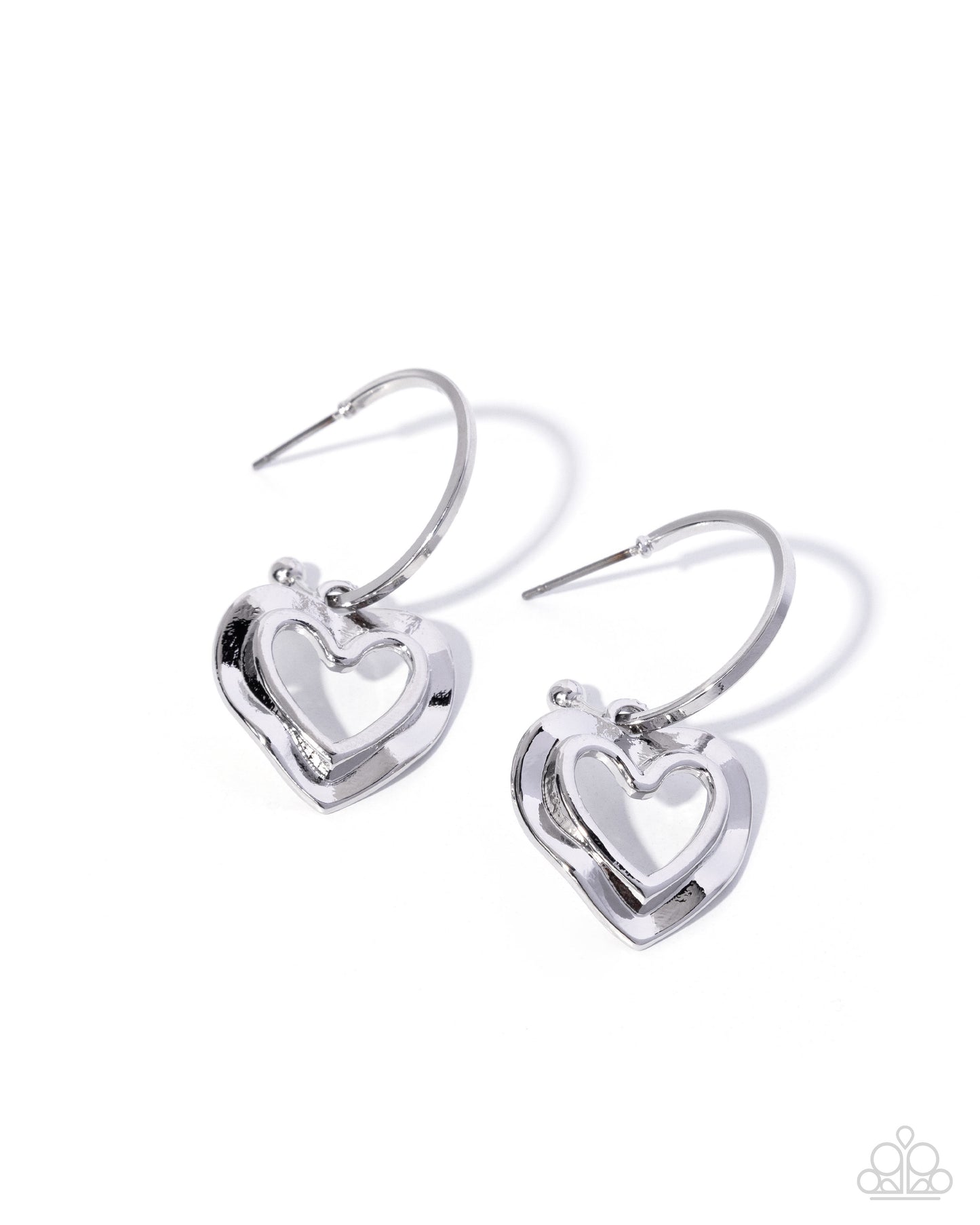Paparazzi Extraordinary Eternity - Silver Warped Border Heart 1 Inch Hoop Earring E3214