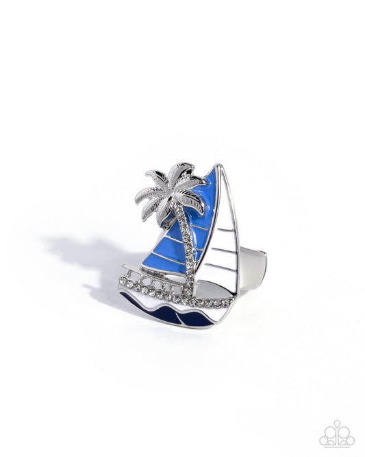 Paparazzi Sailboat Show - Blue & White Sailboat White Rhinestone Ring