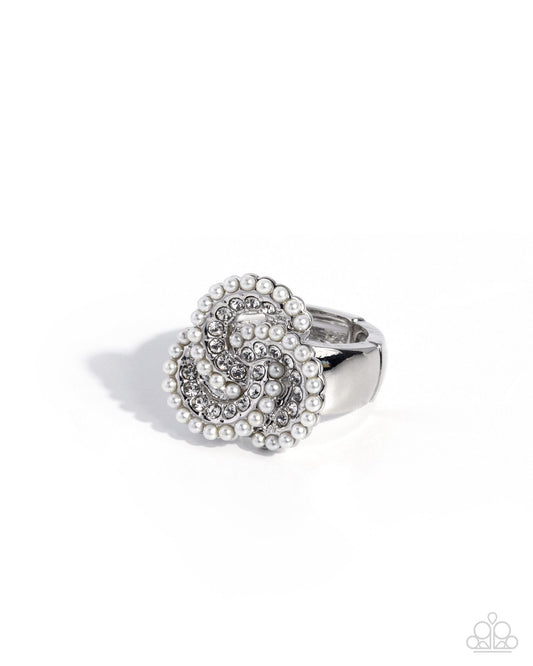 Paparazzi Pearl Punch - White Glossy Pearls & White Rhinestone Ring
