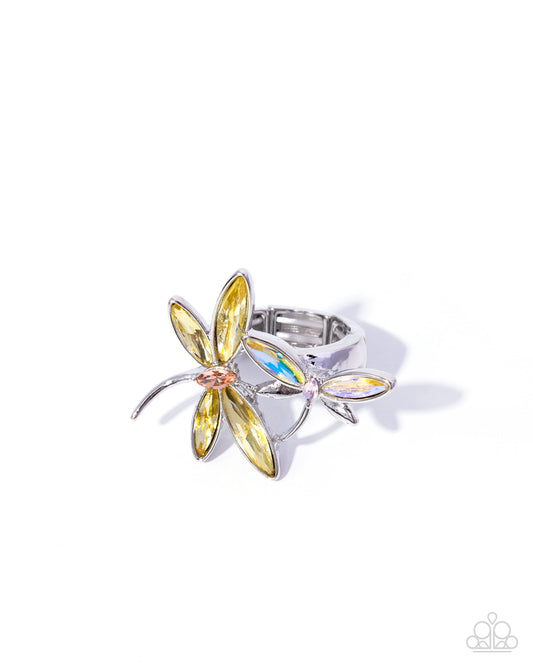 Paparazzi Darling Dragonfly - Yellow UV Shimmery Gem Silver Dragonfly Ring