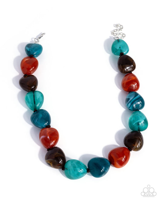 Paparazzi Colorful Contact - Blue, Orange & Brown Heart Necklace N4024