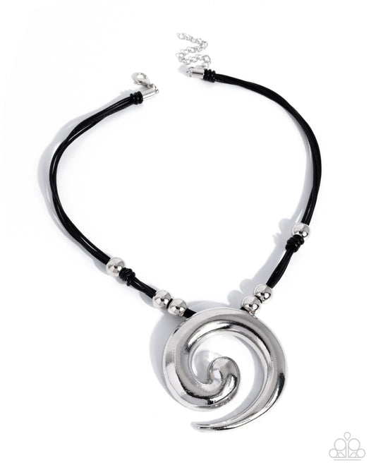 Paparazzi Sincere Spiral - Black Cord Silver High Sheen Spiral Necklace N2028