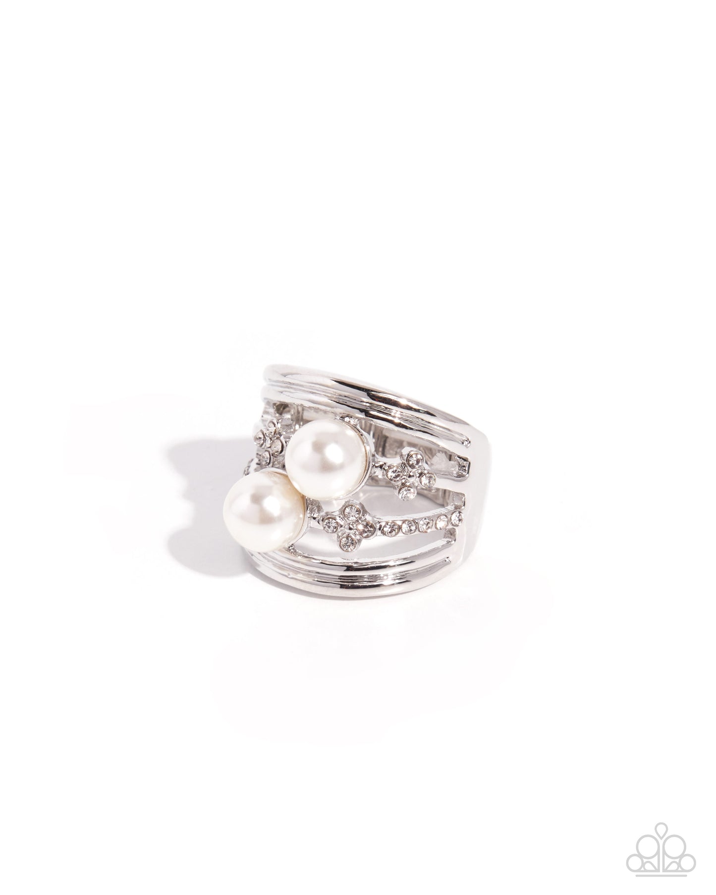 Paparazzi Poised Pedigree - White Rhinestone & Pearl Silver Ring