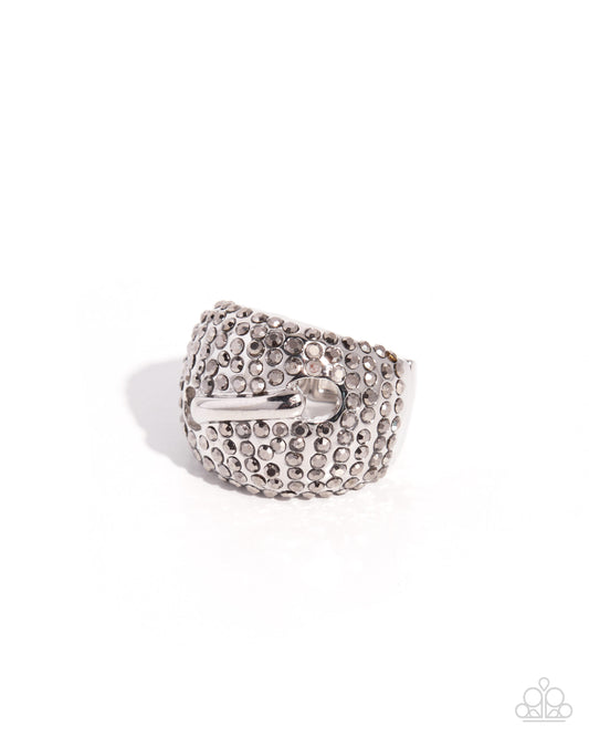 Paparazzi Hazy Hardware - Silver Hematite Rhinestone Ring