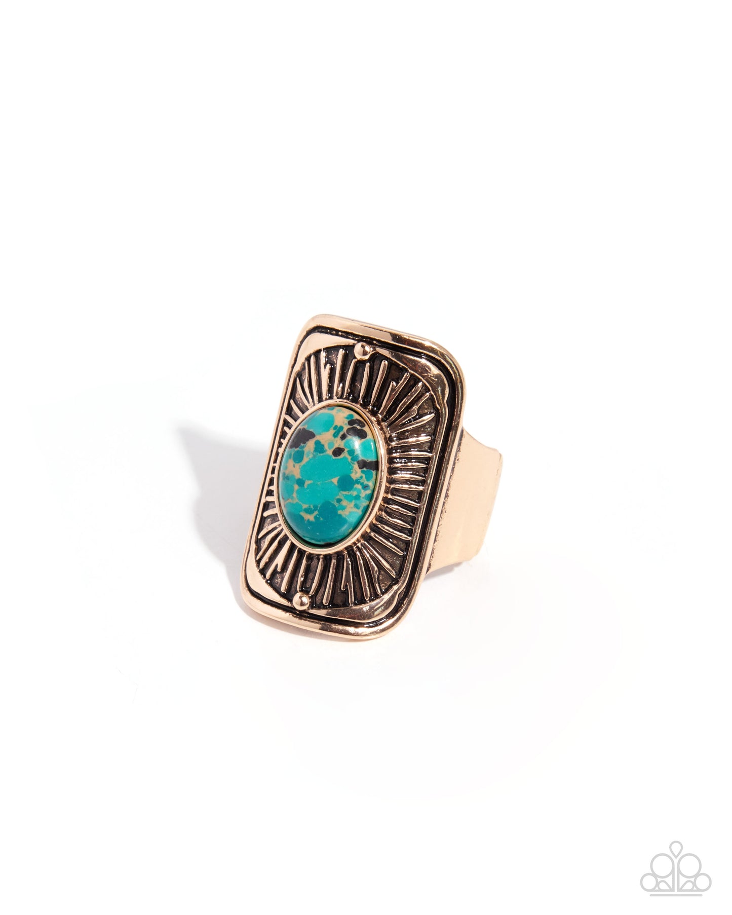 Paparazzi Stony Solace - Green Mutlicolored Stone Gold Sunburst Ring