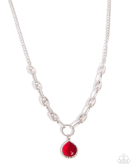Paparazzi Traditional Tale - Red Cat's Eye Stone Silver Pendant Necklace N3940