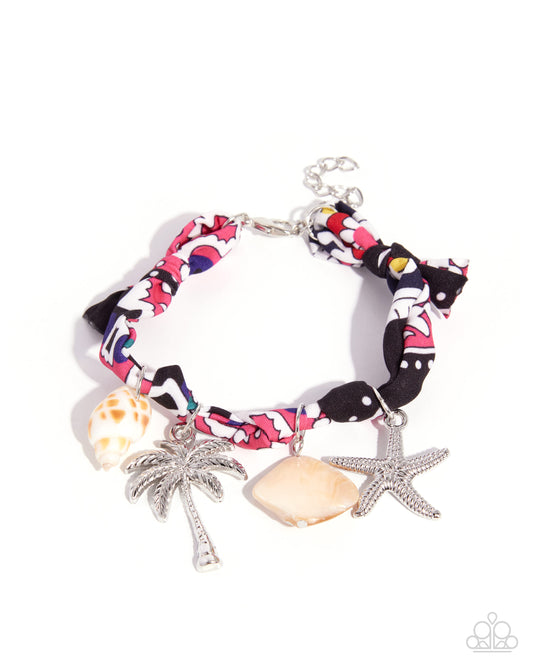 Paparazzi Resort Redux - Pink Knotted Ribbon Silver Starfish, Palm Tree, Conch Shell Nautical Style Bracelet B2718