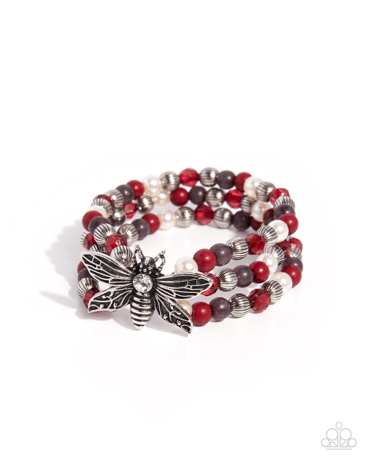 Paparazzi Newsworthy Novelty - Red Lava Fall, White & Silver Bee Stretch Bracelet B1746