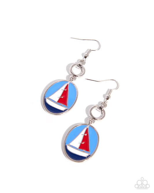 Paparazzi Sailing Lesson - Red, White, Blue Painted Sailboat Earring