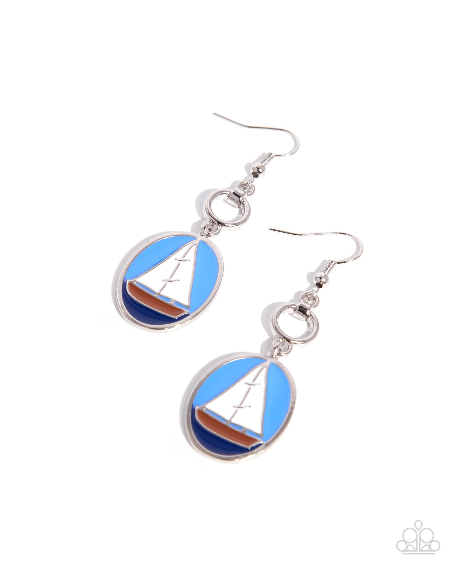 Paparazzi Sailing Lesson - White, Navy, Brown Sailboat Earring E3445