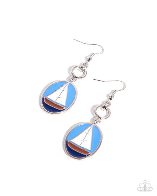 Paparazzi Sailing Lesson - White, Navy, Brown Sailboat Earring E3445
