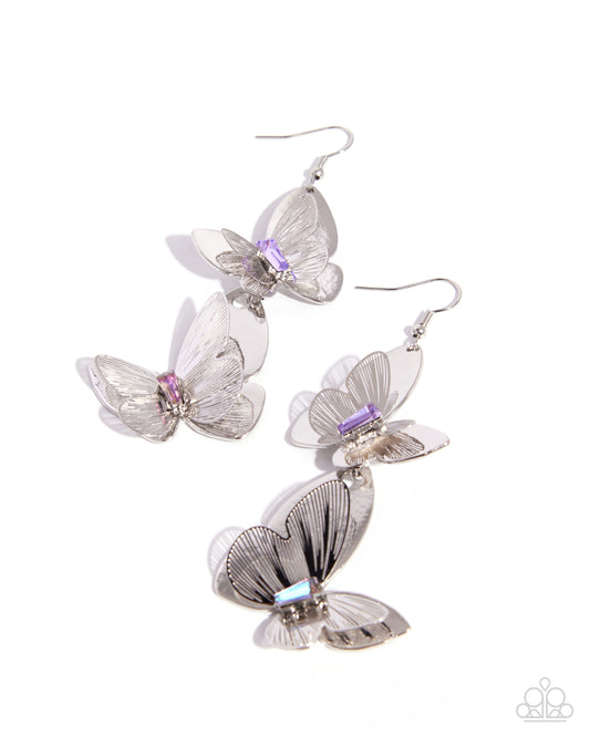 Paparazzi Aerial Accuracy - Purple UV Gem & Silver Butterfly Earring E3432