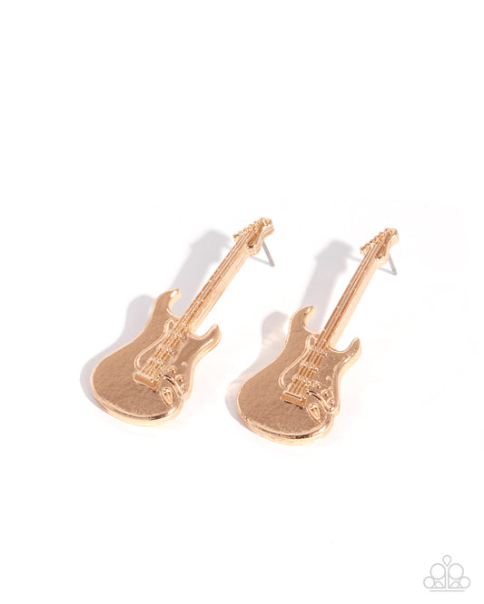 Paparazzi Rock Hard Or Go Home! - Gold Electric Guitar Rockstar Post Earing