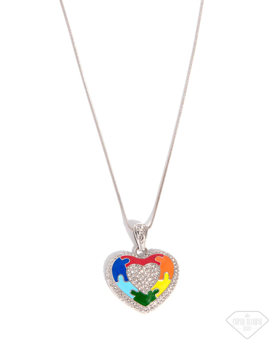 Paparazzi Puzzling Parallel - Multicolored Heart Pendant Necklace Life Of The Party Empire Diamond Design